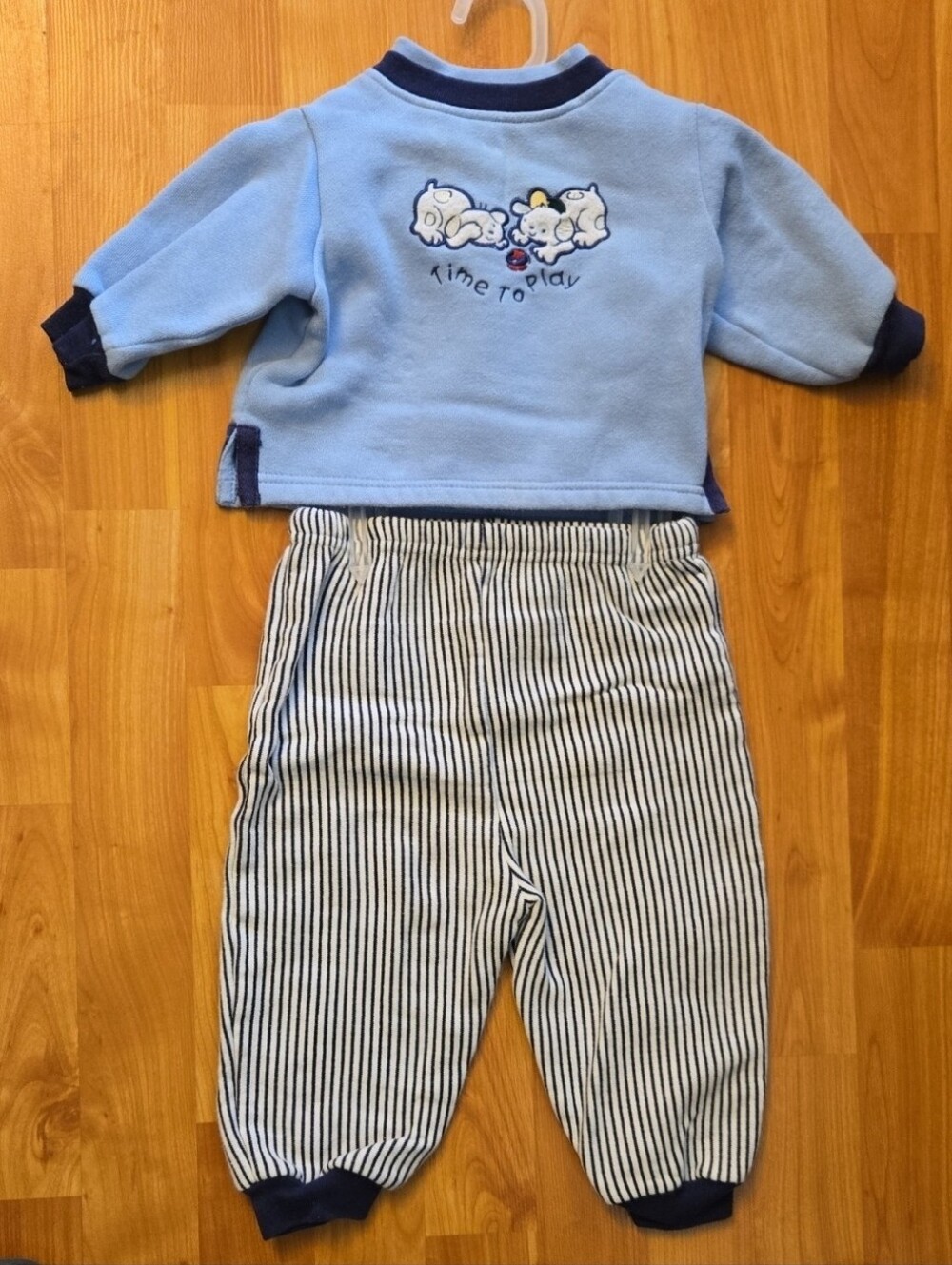 Vintage Bright Future 2pc Fleece Sweatshirt & Pants Set 6-9M Blue Bear Striped